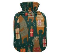 Bear Spruce Branches Hot Cold Water Bottle with Fleece Cover PVC Hot Water Bag 2 Liter