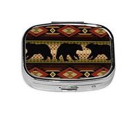 (Bear) Square Pill Box with 2 Compartment Small Pill Organizer Portable Pill Case Vitamin Containers, Travel Essentials 5.5x4x1.8 cm