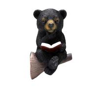 Bear Statue | Solar Lights Garden Welcome Statue, Waterproof Animal Sculpture Reading a Book | Black Bear Decor, Resin Bear Figurines Night Lamp Garden Decoration for Patio Walkway Lawn