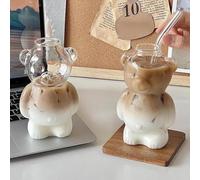 Bear Straw Cup | 2PCS Bears Glass Cup with Straw 320ML | 2025 New Cute Animal Bear Coffee Mug Glassware for Cold & Hot Drinks | Novelty Bears Straws Coffee Cups Tumbler for Friends Gift