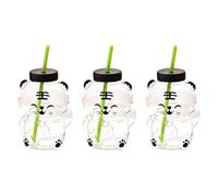 Bear Themed Glass Tumblers with Straw Lid Shatter Resistant Dishwasher Safe Perfect for Beverages on the Go Glass Bear Cup with Straw