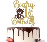 Bear Themed Happy 1st Birthday Cake Topper, Beary 1st Birthday, My First Bday Cake Decor, Glittery Teady Bear First Bday Party Decorations Supplies