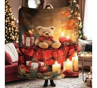 Bear Throw Blanket, Christmas Festive Candles Presents Xmas Red Furry Fuzzy Blankets Cozy Lightweight Decorative for Couch Sofa Bed Chair Car Office Desk 60x80 Inch