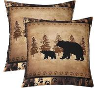 Bear Throw Pillow Covers 55x55cm Set of 2 Soft Wild Animal Cushion Covers for for Couch Sofa Rustic Cabin Country Nature Wildlife Bear Tree Yellow Brown Decorative Pillowcases Outdoor Pillows Covers
