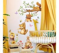 Bear & Tiger Wall Stickers for Nursery, Watercolor Forest Animal Wall Decals with Squirrel, Bees & Honey, Peel and Stick Wall Art for Kids Bedroom, Vinyl Stickers in Gift Box