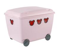 BranQ Home essential Multifunctional 55 litre Large Toy Storage Container with Wheels, BPA free Plastic Bear Toy Box for Girls, Ideal for Organising Toys and Games, 53.4 x 37 x 39.8 cm (LxWxH) - Pink