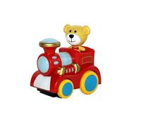 Bear Train Cartoon Series Light-Up Toy Locomotive with Teddy Driver, Plastic, Battery Powered, Ages 3+ (Red)