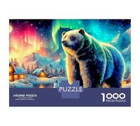 Bear Under Aurora 1000pc Aurora Bear Thick Cardboard Puzzle for Stress Relief Seekers Christmas Gathering Home Decor Senior Citizens Senior Centre Activity 52x38cm/1000pcs