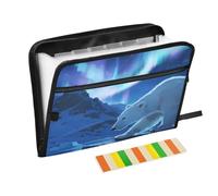 Bear Under Aurora 13 Pocket Expanding File Folder with Labels A4 Document Organizer with Zipper