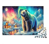 Bear Under Aurora Colourful Bear in Cosmic Landscape 1000 Pieces Jigsaws Adults The Impossible Challenge Home Activity 52x38cm/1000pcs
