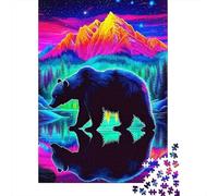 Bear under Night Sky Jigsaw Puzzle for Adults 1000 Piece Jigsaw Puzzle Mountain Reflection Relax 70x50cm/1000pcs