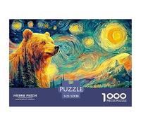 Bear Under Starry Sky 1,000 Piece Bear Starry Night Style Artplastic 3D Puzzle Gift for Adults Durable Thick Pieces Home Decor Wall Decor Stress Relief 52x38cm/1000pcs