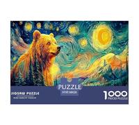 Bear Under Starry Sky Great Gift Idea 1000 Pc Adult Jigsaws - Bear Van Gogh Style Impossible Hard Challenging Game for Wall Decoration38x26cm/1000pcs
