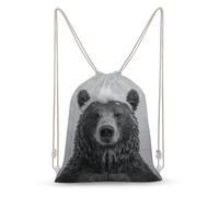 Bear Under The Rain in A Bathroom Drawstring Backpack Canvas String Bag Lightweight Sports Gym Bag for Men Women