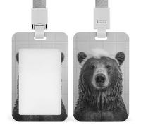 Bear Under The Rain in A Bathroom ID Badge Holder Retractable Clip Card Holder Card Protector Name Badge Name Tag for Work Office Doctor Nurse