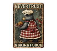 Bear Vintage Tin Sign Never Trust A Skinny Cook Metal Tin Sign Wall Decor Rustic Kitchen Wall Decor Sign For Home 12x8 Inch