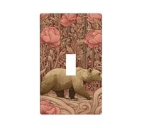 Bear Walking Through The Forest Rose Beige Light Switch Cover Decorative Single Toggle 1 Gang Wall Plate for Kitchen Farmhouse Bedroom Bathroom Art Decor