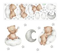 Bear Wall Stickers, Teddy Bear Sleeping on The Cloud Wall Decals Sweet Dream Little One Wall Stickers Animals Moon and Stars Clouds Peel and Stick Wall Art Decals for Kids Bedroom Baby Nursery