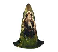 Bear Wallpapers3 Print Hooded Robe Adult Wizard Robes Monk Priest Cloak Halloween Cosplay Knight Hood Cape, Black, S