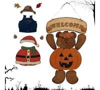 Bear Welcome Sign - Reusable Keepsake with 3 Set Clothes,Bear Front Door Sign | for Family Holiday Fall Door Mantel Entryway Garden Yard Party Indoor Holiday Family