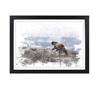 Bear with Cubs in Forest (1) V3 Framed Print | A2 Black Framed Wall Art | Ready to Hang | Modern Animal Picture | Living Room Bedroom Lounge Office