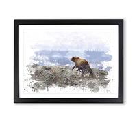 Bear with Cubs in Forest No.1 V3 Modern Framed Wall Art Print, Ready to Hang Picture for Living Room Bedroom Home Office Décor, Black A3 (46 x 34 cm)
