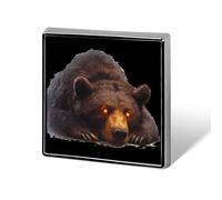 Bear with Glowing Eyes Square Brooch Metal Pin Badges Classic Lapel Pins Jewellery Unisex