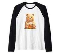 Bear with Honey Jar Animal Design Raglan Baseball Tee