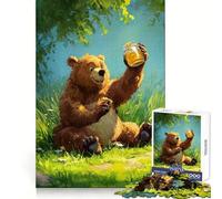 Bear with Honey Jar Illustration 1000 Piece Jigsaw Puzzles for Adults Teenagers Mental Focus Quiet Enjoyment Flawless Cut (38x52cm)