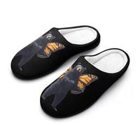 Bear with Monarch Butterfly Wings Men's Cotton Slippers Winter Warm Slip-on House Shoes with Anti-Skid Rubber Sole 9-10(42-43)
