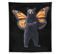 Bear with Monarch Butterfly Wings Stylish Wall Tapestry Decorations Hanging Poster Blanket for Living Room Office