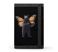 Bear with Monarch Butterfly Wings Trifold Men's Wallets with 8 Card Slots & Key Hook Slim Travel Purse Money Clip