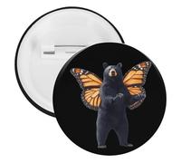 Bear with Monarch Butterfly Wings Unisex Novelty Brooches & Pins Round Tinplate Lapel Badge for Clothing Shawl Hat