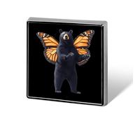 Bear with Monarch Butterfly Wings Unisex Novelty Brooches & Pins Square Metal Lapel Badge for Clothing Shawl Hat