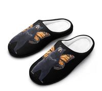 Bear with Monarch Butterfly Wings Women's Cotton Slippers Winter Warm Slip-on House Shoes with Anti-Skid Rubber Sole 9-10（40-41）