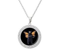 Bear with Monarch Butterfly Wings Women's Necklaces Lightweight Round Alloy Pendant Diamond Necklace Ladies Jewelry Gift Silver-style