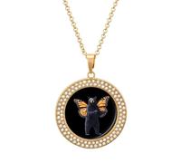 Bear with Monarch Butterfly Wings Women's Necklaces Lightweight Round Alloy Pendant Diamond Necklace Ladies Jewelry Gift Golden-style