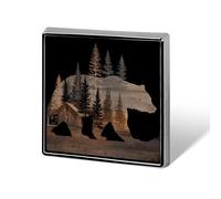 Bear with Rustic Log Cabin Silhouette Unisex Brooches & Pins Square Lightweight Lapel Badge Jewelry for Clothing Shawl Hat
