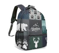 Bear Wolf Deer Dog Cabin All Over Print Rucksack 16 Inch Farm Forest Adventure Children's Rucksack Welcome to Our Cabin Retro Pack (09)