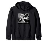 Bear Wolf Poke The Serpent Dragon in Full Moon the woods Zip Hoodie