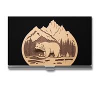 Bear Wood Forests Mountain Business Card Holder Metal Wallet Credit Card ID Case for Men Women