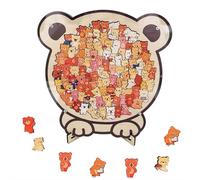 Bear Wooden Jigsaw Puzzle,Colored Bear Shaped Wooden Puzzle, Framed by Adorable Bears Outline, Animal Shape Irregular, Gift for Friends,Pet Lovers,Decor & Family Game