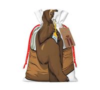 (Bear working) Large Reusable Burlap Pouches Rustic Wedding Favor Xmas Bags Drawstring Gift Sacks Bulk Party. M Size