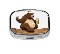 (Bear Working) Square Pill Box with 2 Compartment Small Pill Organizer Portable Pill Case Vitamin Containers, Travel Essentials 5.5x4x1.8 cm