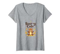 Bear-y Cute Adorable Teddy Stars Kids Autumn Gift V-Neck T-Shirt, Women, Heather Grey, S