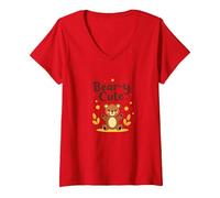 Bear-y Cute Adorable Teddy Stars Kids Autumn Gift V-Neck T-Shirt, Women, Red, S