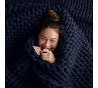 Bearaby Cotton Hand-Knit Weighted Blankets for Adults - Chunky Knit Blanket - Sustainable, Breathable, Organic, Cooling Weighted Blanket - Machine Washable (Midnight Blue, 15 lbs)