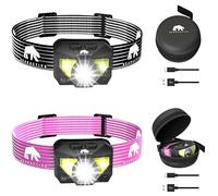 Bearactive Head Torch Rechargeable, 12+ Hour Battery Life Headlight, 1200 Lumen Super Bright LED Headtorch, 8 Modes Waterproof Motion Sensor Head Lamp for Adults & Kids (2 x Headtorch, Pink and Black)