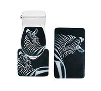 Bearbae Flannel Non Slip 3 Piece Black and White Zebra Patten Bathroom Mat Sets, Bath Mat + Pedestal Mat + Toilet Seat Cover Mat