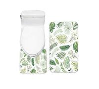 Bearbae Tropical Palm Leaves Green Plant Pattern 2 Piece Bathroom Mat Set Non Slip Bath Mat Contour Mat